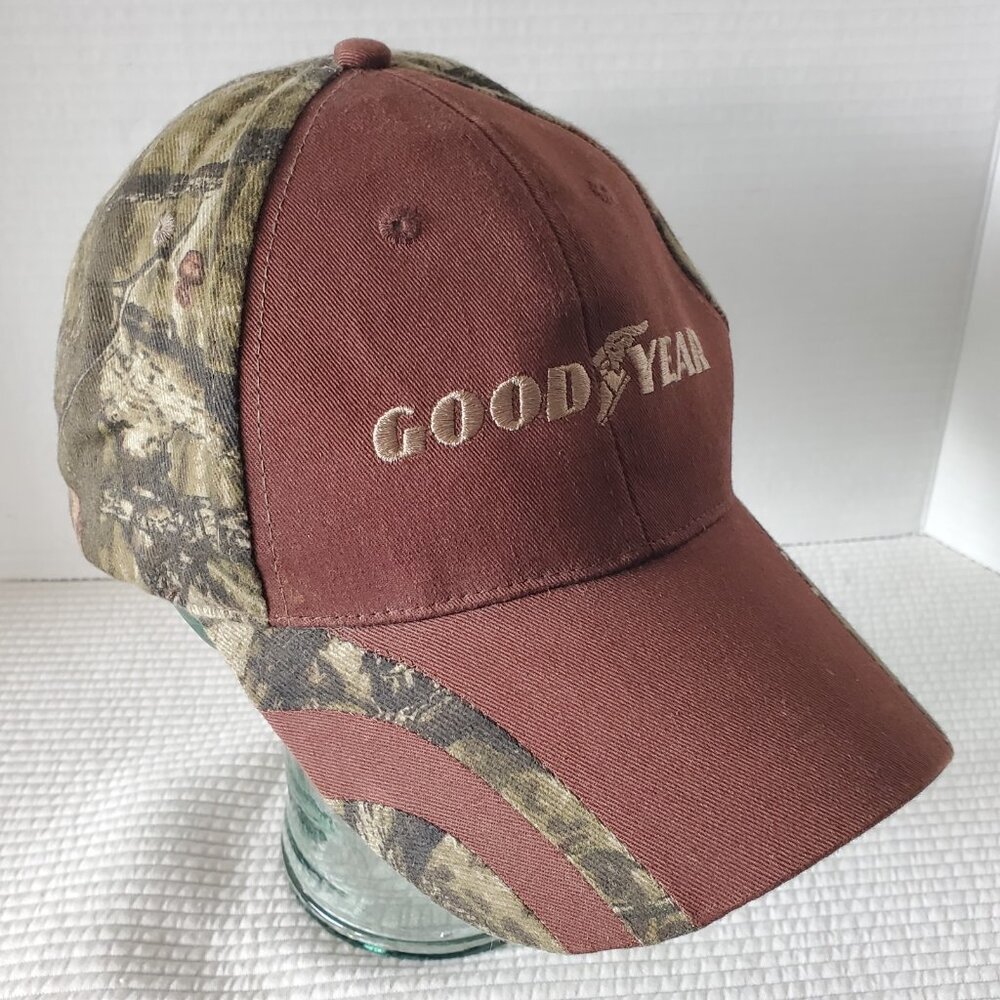 Good Year Mossy Oak K-Products Strapback Baseball Hat Cap Brown Camouflage Logo